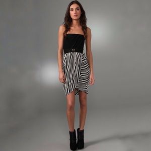 Shoshanna Black & Ivory Strapless Draped Dress
